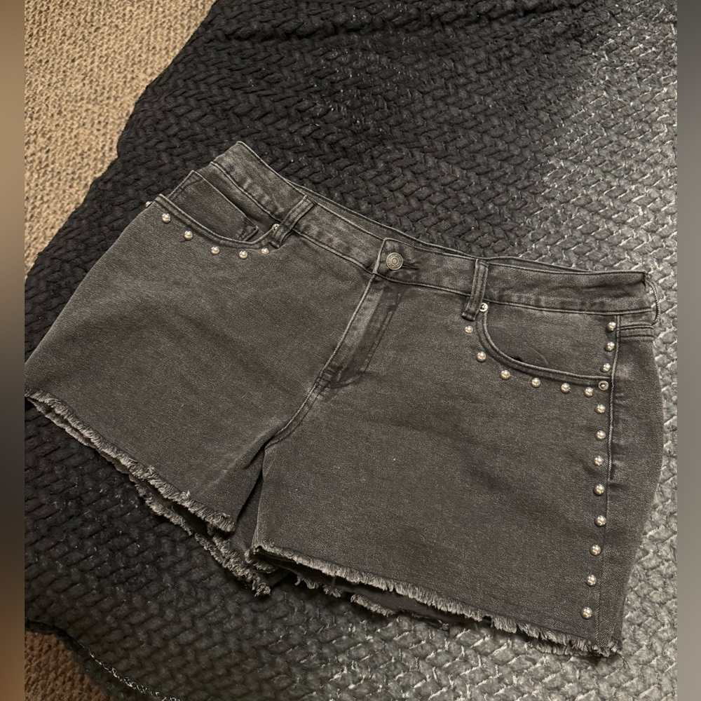 Vigoss Black Denim Shorts with Stud Accents